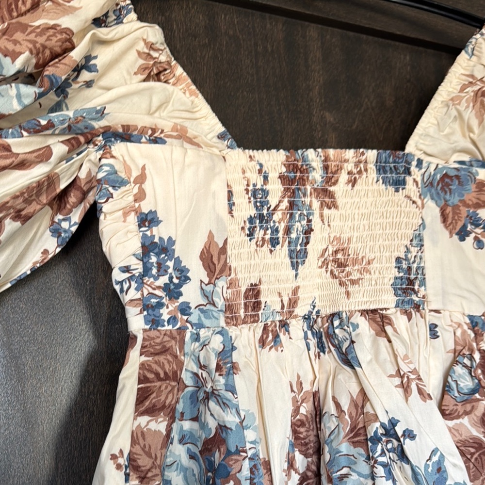 Abercrombie & Fitch Cream Floral Mini Dress with Blue & Brown Print - Picture 5 of 5